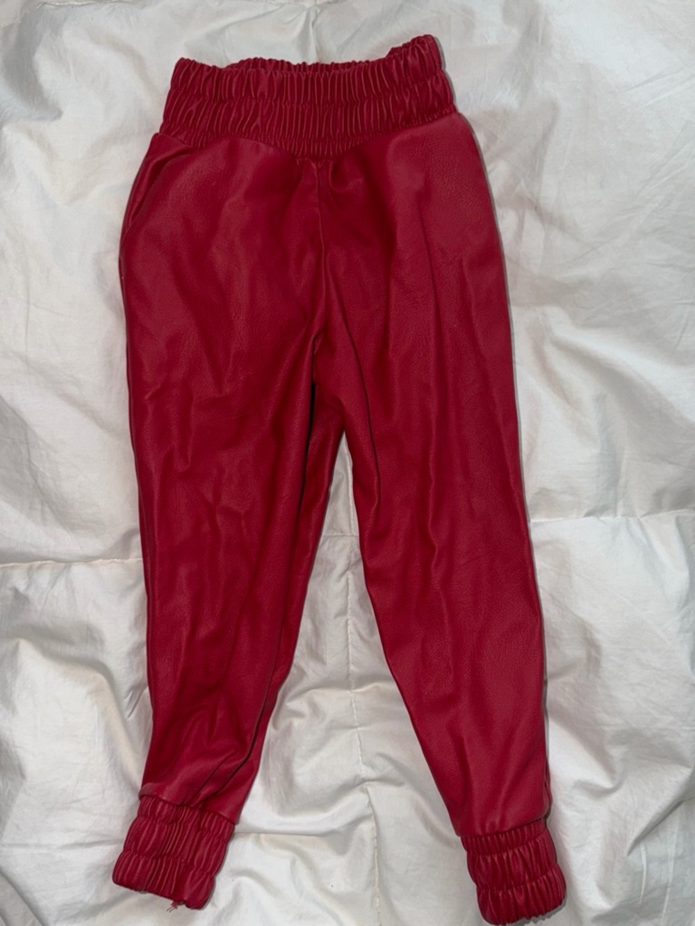 Abella Red Faux-Leather Jogger Pants for Kids
